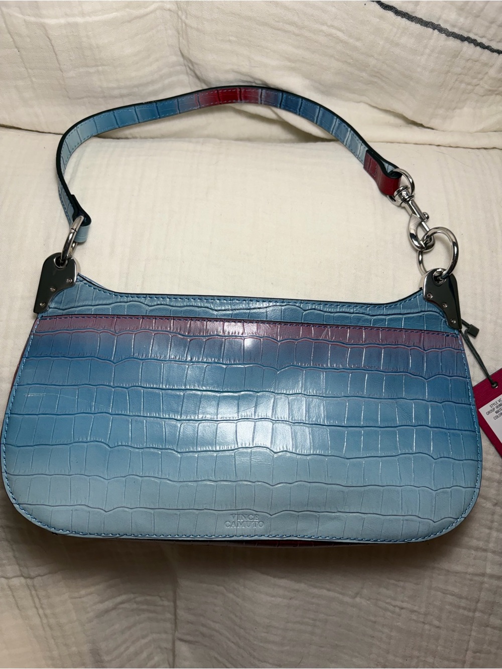 Vince Camuto Irine Small Shoulder Bag Blue and Red Ombré Croco Leather - Picture 4 of 12